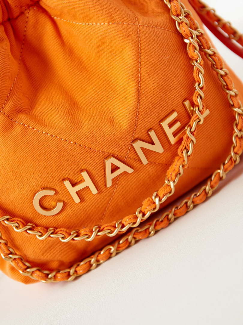 CHANEL 22 Mini Handbag Washed Canvas & Gold-Tone Metal AS3980 Orange