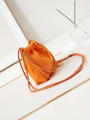 CHANEL 22 Mini Handbag Washed Canvas & Gold-Tone Metal AS3980 Orange - Default Title - View 3