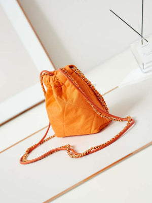 CHANEL 22 Mini Handbag Washed Canvas & Gold-Tone Metal AS3980 Orange - Default Title - View 4