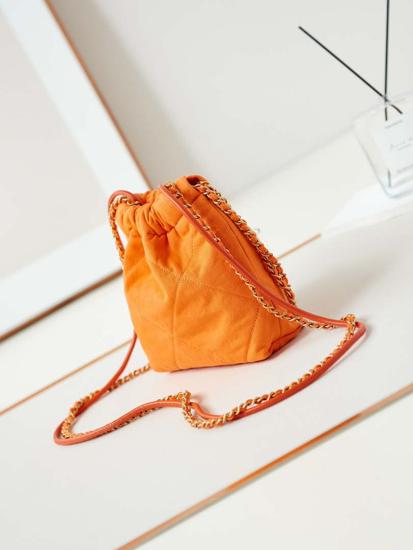 CHANEL 22 Mini Handbag Washed Canvas & Gold-Tone Metal AS3980 Orange