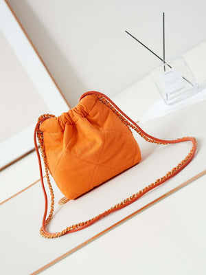 CHANEL 22 Mini Handbag Washed Canvas & Gold-Tone Metal AS3980 Orange - Default Title - View 5