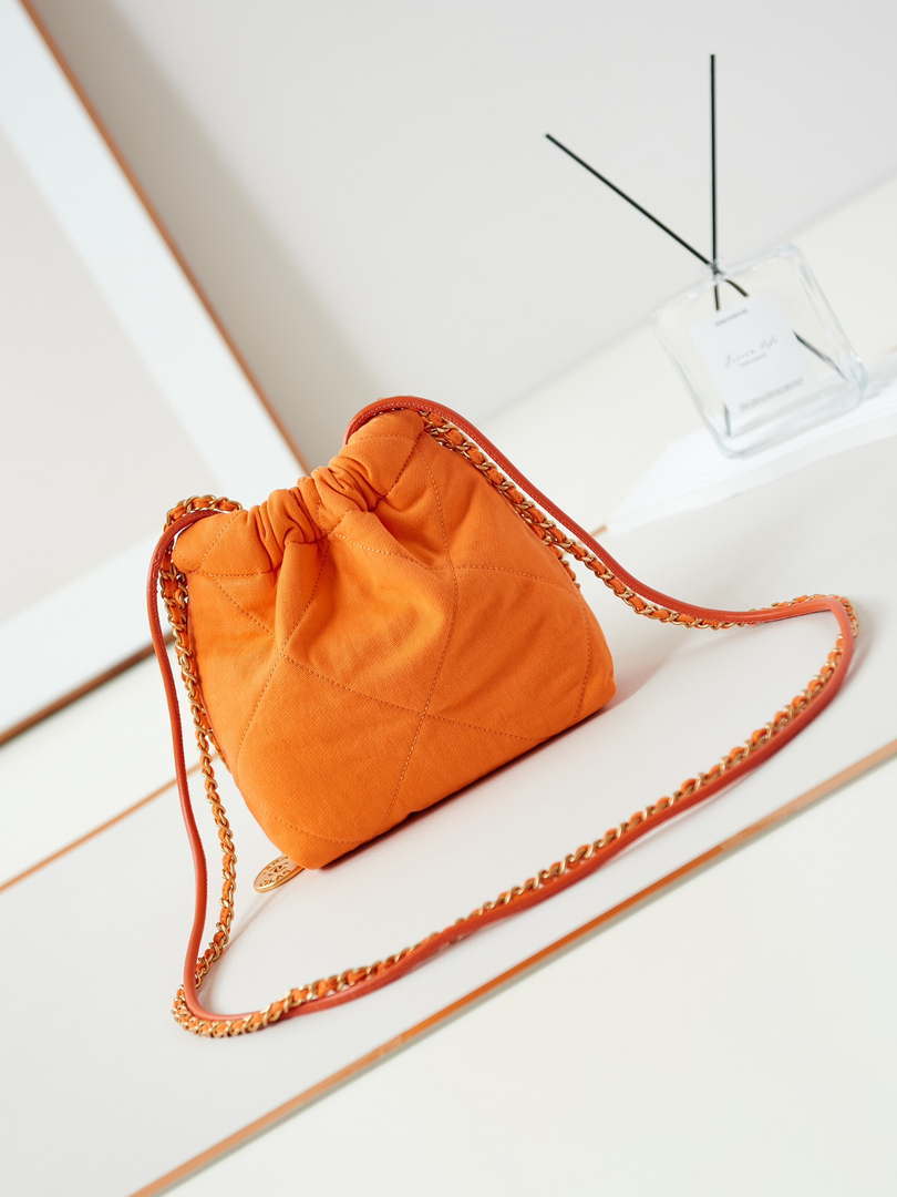 CHANEL 22 Mini Handbag Washed Canvas & Gold-Tone Metal AS3980 Orange