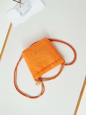 CHANEL 22 Mini Handbag Washed Canvas & Gold-Tone Metal AS3980 Orange - Default Title - View 6