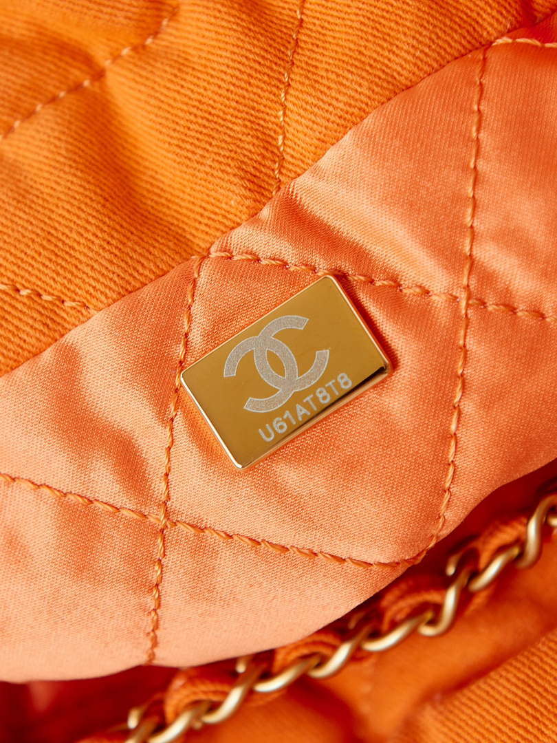 CHANEL 22 Mini Handbag Washed Canvas & Gold-Tone Metal AS3980 Orange