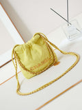CHANEL 22 Mini Handbag Washed Canvas & Gold-Tone Metal AS3980 Yellow