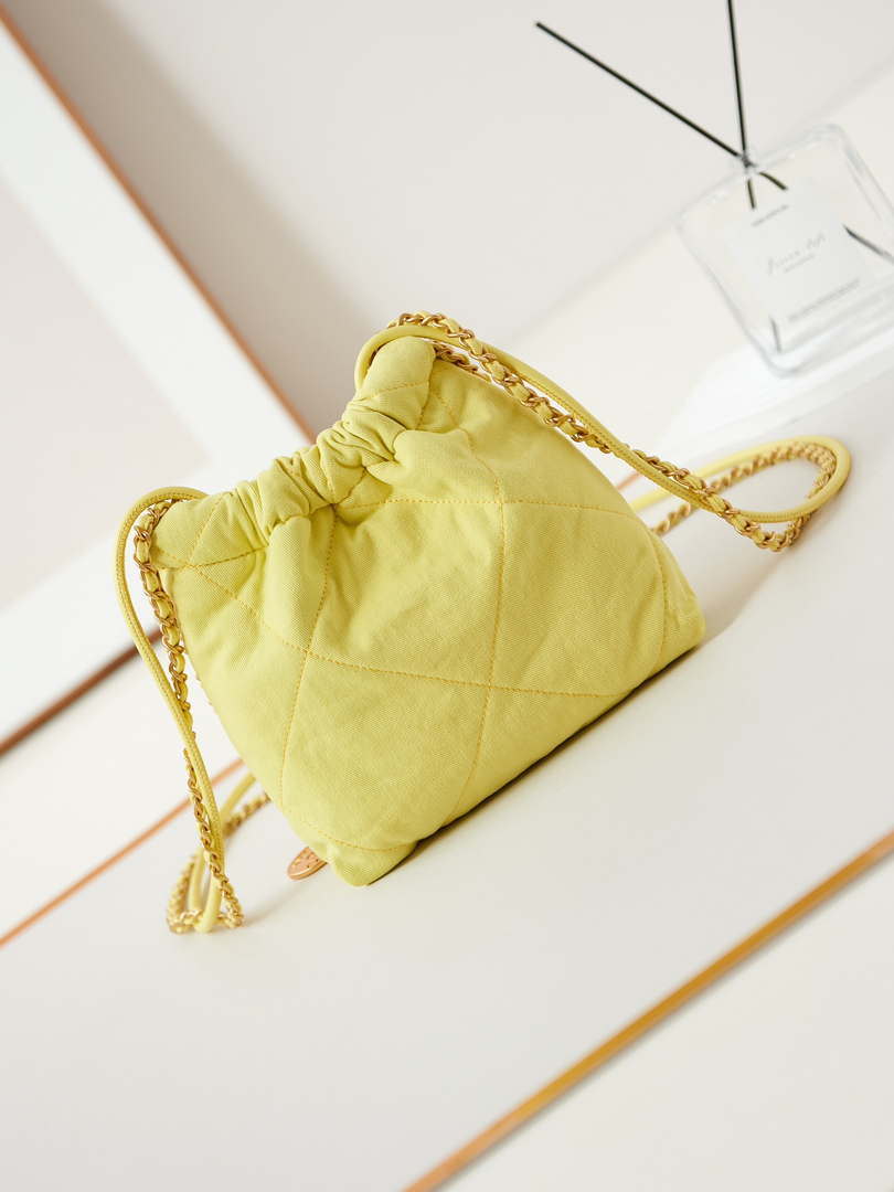 CHANEL 22 Mini Handbag Washed Canvas & Gold-Tone Metal AS3980 Yellow - Default Title - View 5