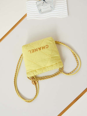 CHANEL 22 Mini Handbag Washed Canvas & Gold-Tone Metal AS3980 Yellow - Default Title - View 7