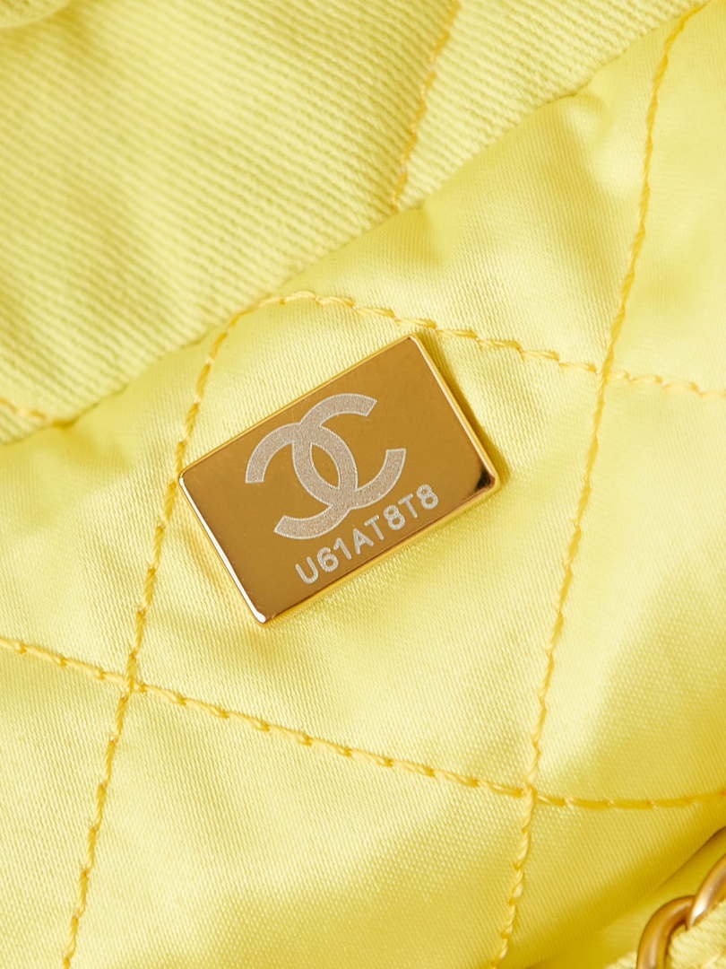 CHANEL 22 Mini Handbag Washed Canvas & Gold-Tone Metal AS3980 Yellow