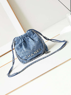 CHANEL 22 Mini Handbag Washed Denim & Silver-Tone Metal AS3980 Blue - Default Title - View 1
