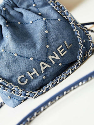 CHANEL 22 Mini Handbag Washed Denim & Silver-Tone Metal AS3980 Blue - Default Title - View 2