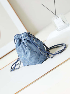 CHANEL 22 Mini Handbag Washed Denim & Silver-Tone Metal AS3980 Blue - Default Title - View 4