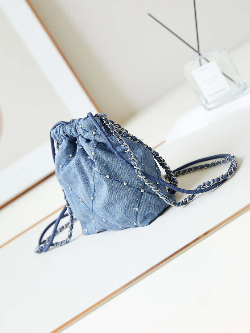 CHANEL 22 Mini Handbag Washed Denim & Silver-Tone Metal AS3980 Blue - Default Title - View 4