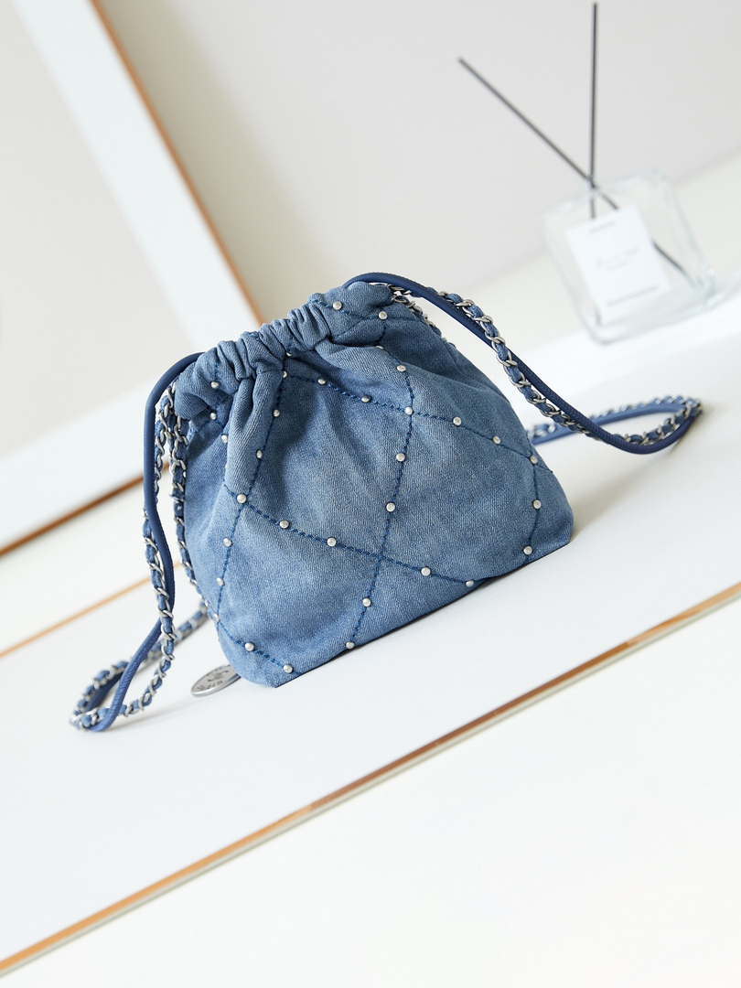 CHANEL 22 Mini Handbag Washed Denim & Silver-Tone Metal AS3980 Blue - Default Title - View 5