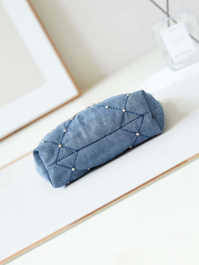 CHANEL 22 Mini Handbag Washed Denim & Silver-Tone Metal AS3980 Blue - Default Title - View 6