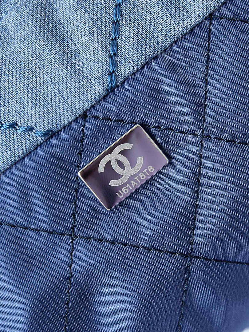 CHANEL 22 Mini Handbag Washed Denim & Silver-Tone Metal AS3980 Blue