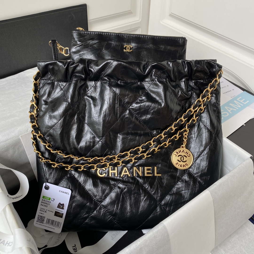 Chanel 22 Small Handbag AS3260 Memorial Calfskin leather Black Gold - Default Title - View 1