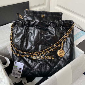 Chanel 22 Small Handbag AS3260 Memorial Calfskin leather Black Gold - Default Title - View 1