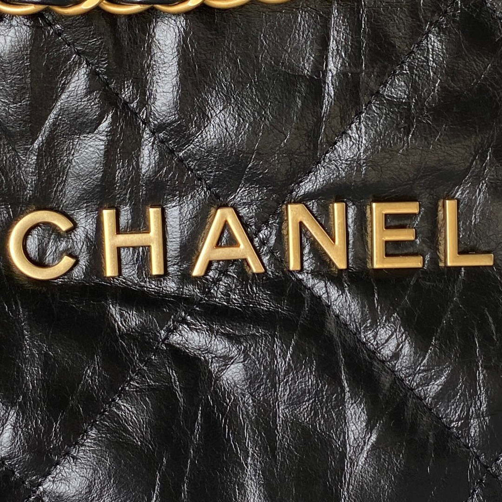 Chanel 22 Small Handbag AS3260 Memorial Calfskin leather Black Gold
