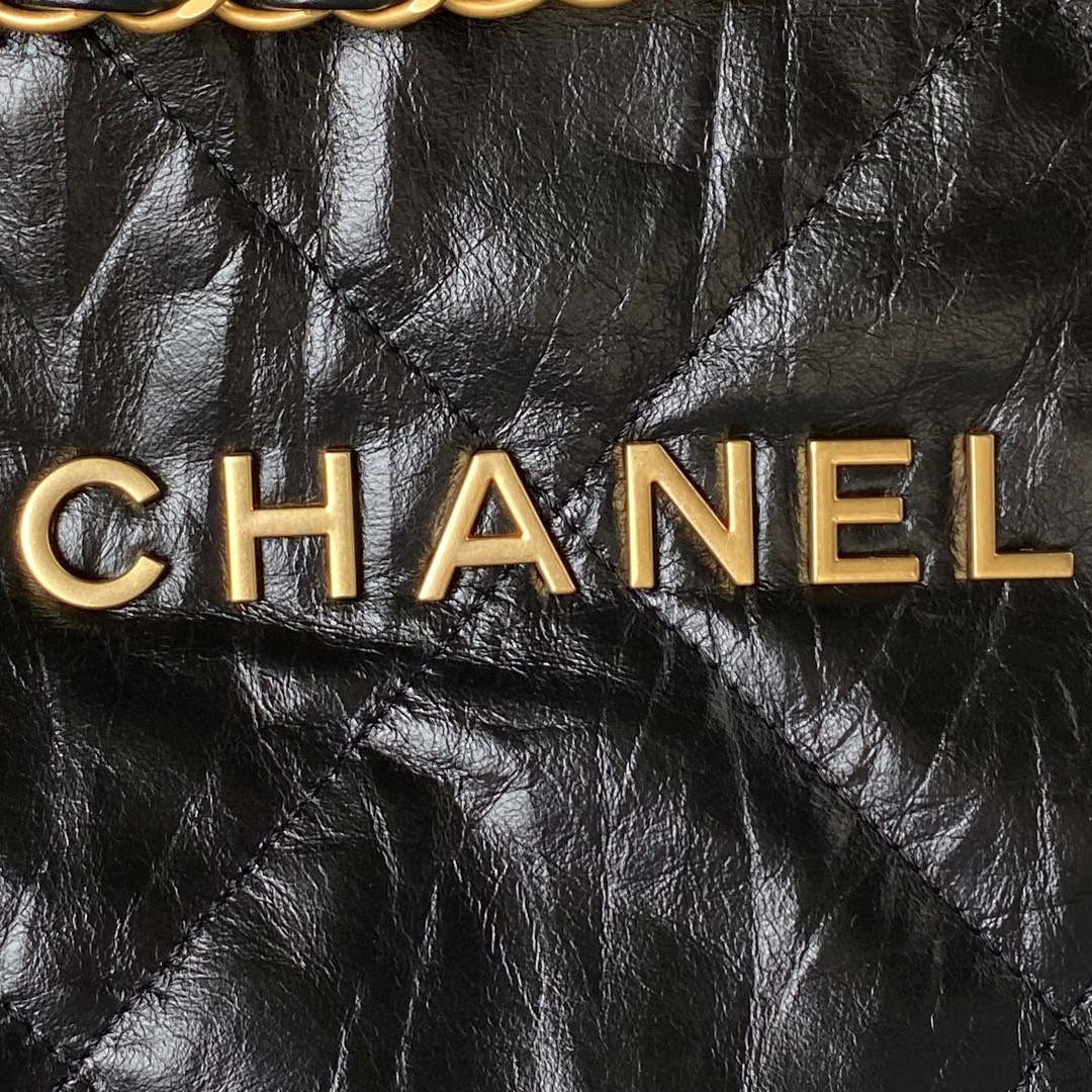 Chanel 22 Small Handbag AS3260 Memorial Calfskin leather Black Gold