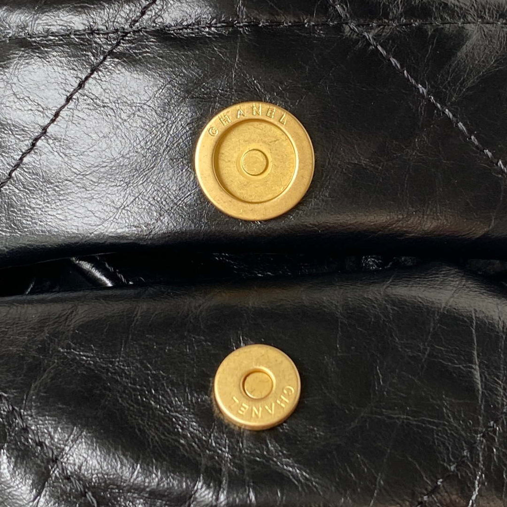 Chanel 22 Small Handbag AS3260 Memorial Calfskin leather Black Gold