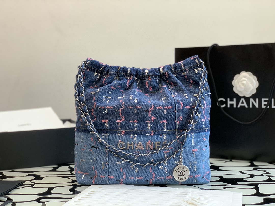Chanel 22 Small Handbag Denim & Silver-Tone Metal AS3260 Blue Multicolor - Default Title - View 1