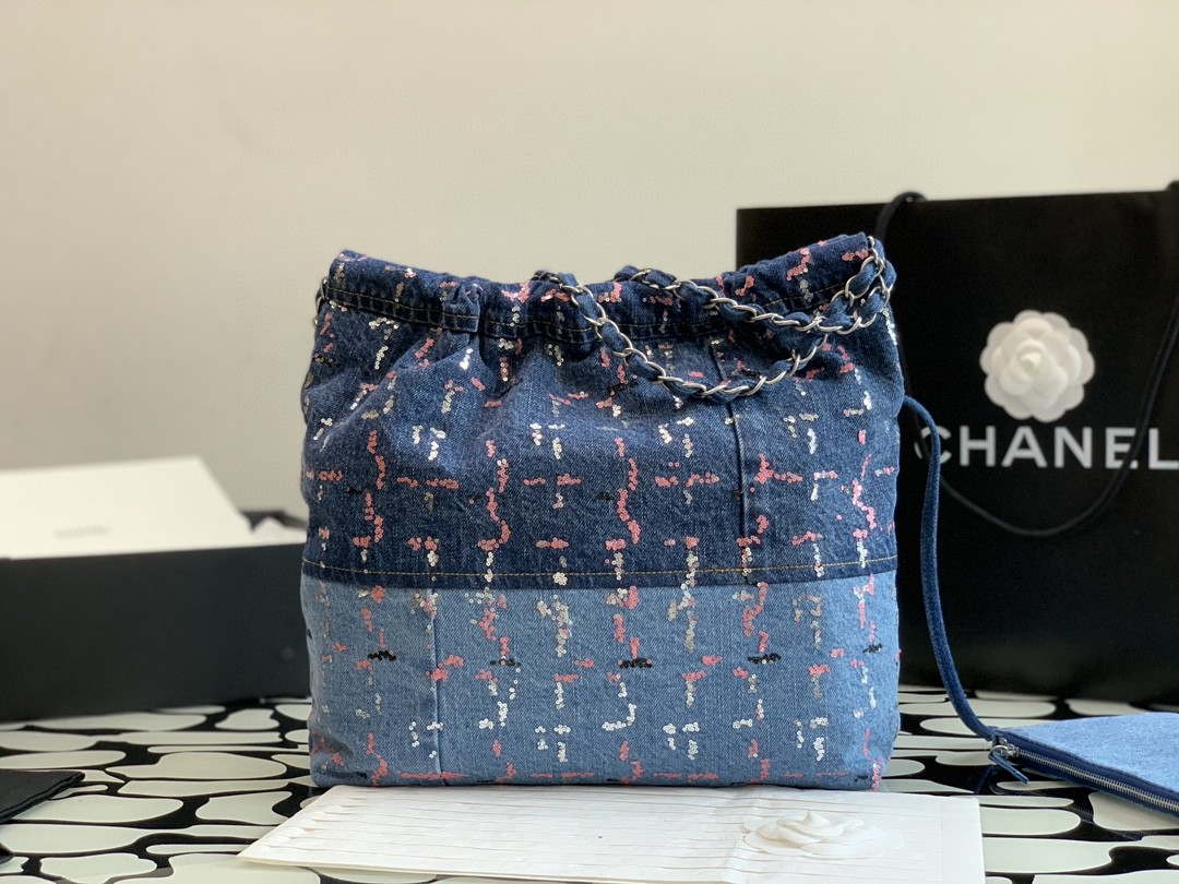 Chanel 22 Small Handbag Denim & Silver-Tone Metal AS3260 Blue Multicolor - Default Title - View 6