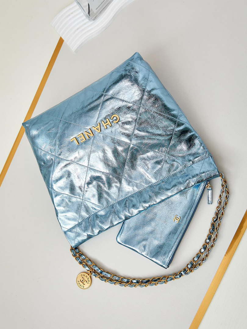 Chanel 22 Small Handbag Fantasy color Calfskin & Gold-Tone Metal AS3260 Blue - Default Title - View 7