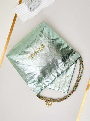Chanel 22 Small Handbag Fantasy color Calfskin & Gold-Tone Metal AS3260 Green - Default Title - View 7