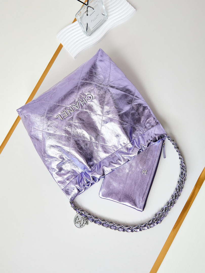 Chanel 22 Small Handbag Fantasy color Calfskin & Gold-Tone Metal AS3260 Purple