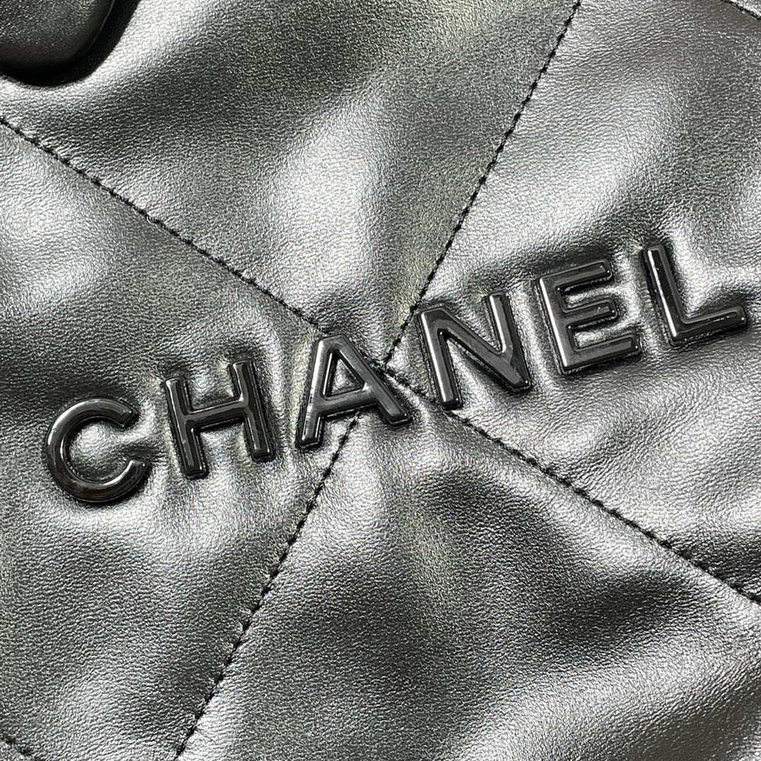 Chanel 22 Small Handbag Shiny Calfskin AS3260 Black with Black logo - Default Title - View 5
