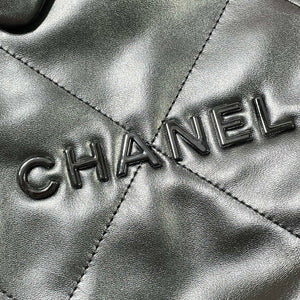 Chanel 22 Small Handbag Shiny Calfskin AS3260 Black with Black logo - Default Title - View 5