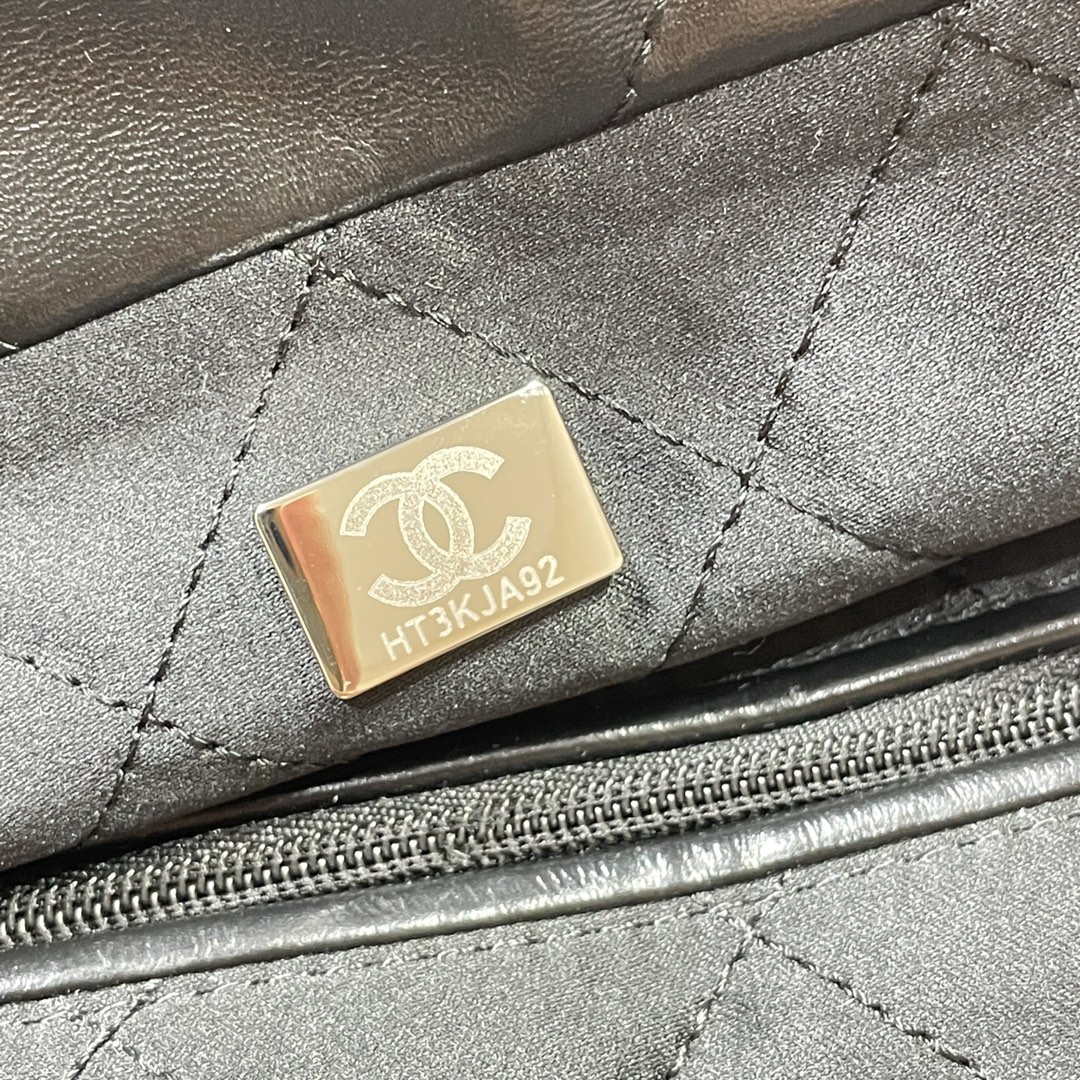 Chanel 22 Small Handbag Shiny Calfskin AS3260 Black with Black logo - Default Title - View 8