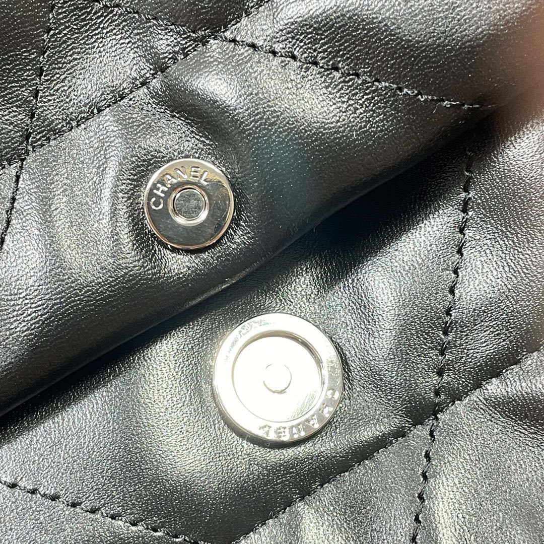 Chanel 22 Small Handbag Shiny Calfskin AS3260 Black with Black logo - Default Title - View 9