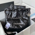 Chanel 22 Small Handbag Shiny Calfskin AS3260 Black with Silver Logo - Default Title - View 1