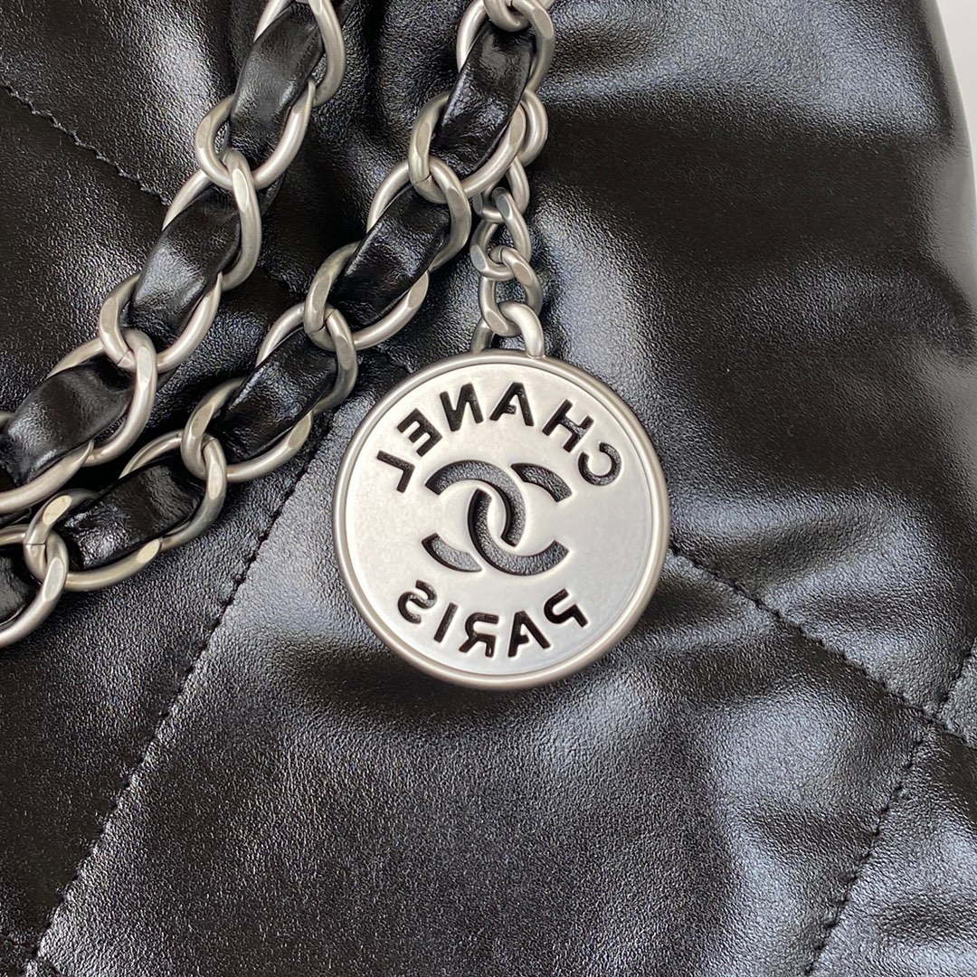 Chanel 22 Small Handbag Shiny Calfskin AS3260 Black with Silver Logo - Default Title - View 4