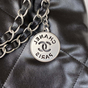 Chanel 22 Small Handbag Shiny Calfskin AS3260 Black with Silver Logo - Default Title - View 4