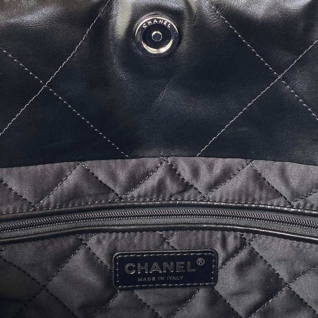 Chanel 22 Small Handbag Shiny Calfskin AS3260 Black with Silver Logo