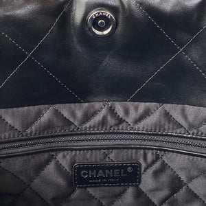 Chanel 22 Small Handbag Shiny Calfskin AS3260 Black with Silver Logo - Default Title - View 7