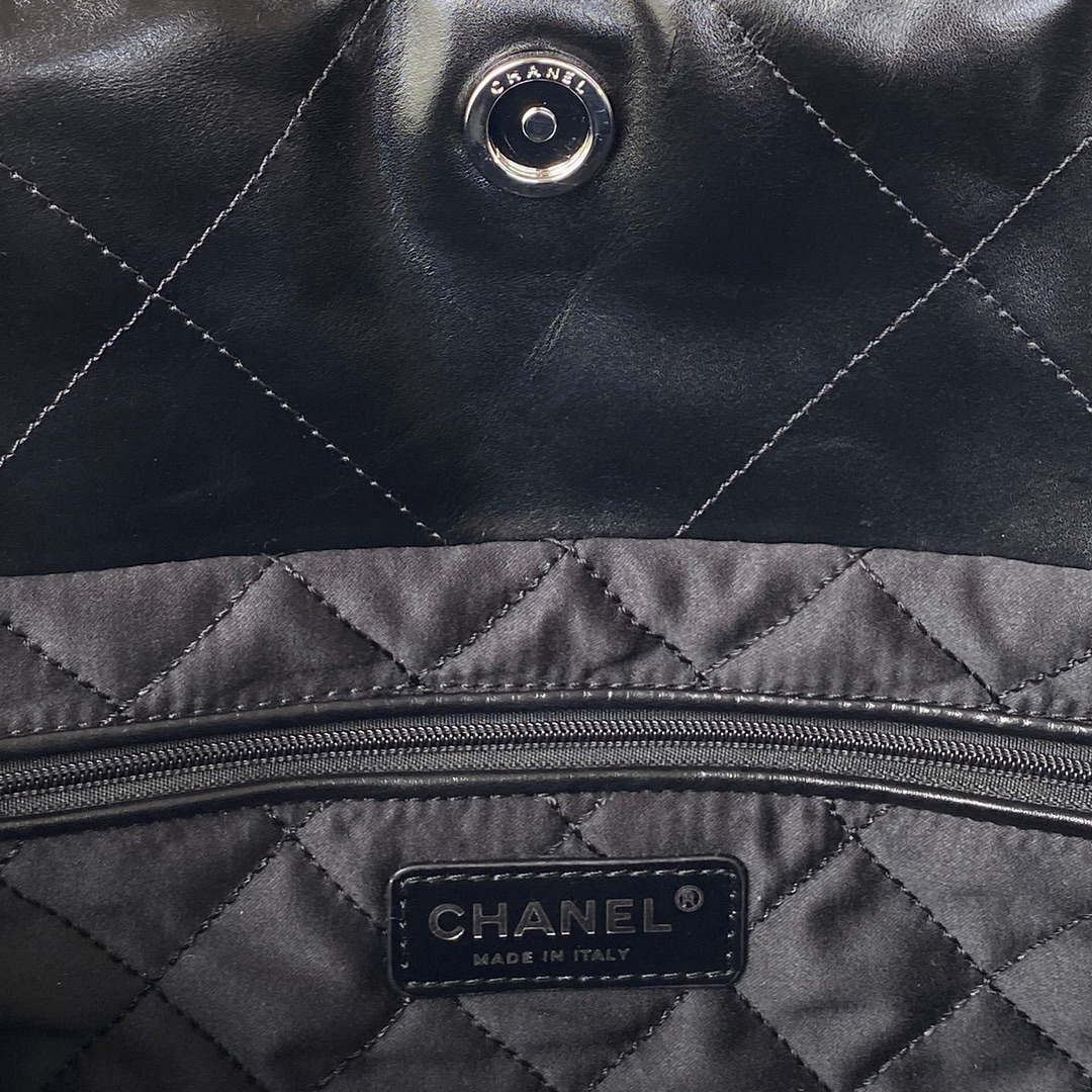 Chanel 22 Small Handbag Shiny Calfskin AS3260 Black with Silver Logo