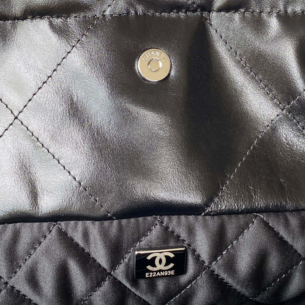 Chanel 22 Small Handbag Shiny Calfskin AS3260 Black with Silver Logo