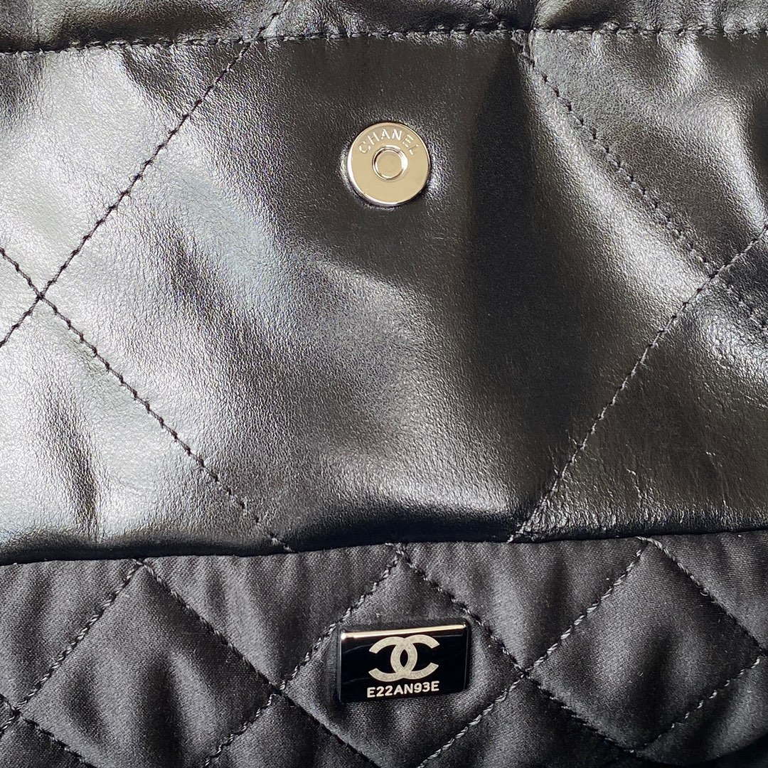 Chanel 22 Small Handbag Shiny Calfskin AS3260 Black with Silver Logo - Default Title - View 8