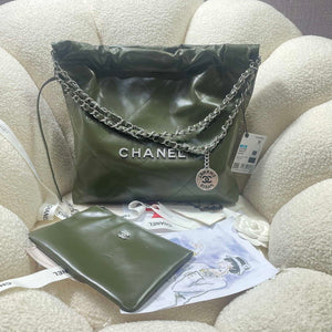 Chanel 22 Small Handbag Shiny Calfskin AS3260 Dark Green - Default Title - View 1