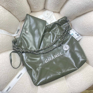 Chanel 22 Small Handbag Shiny Calfskin AS3260 Dark Green - Default Title - View 4