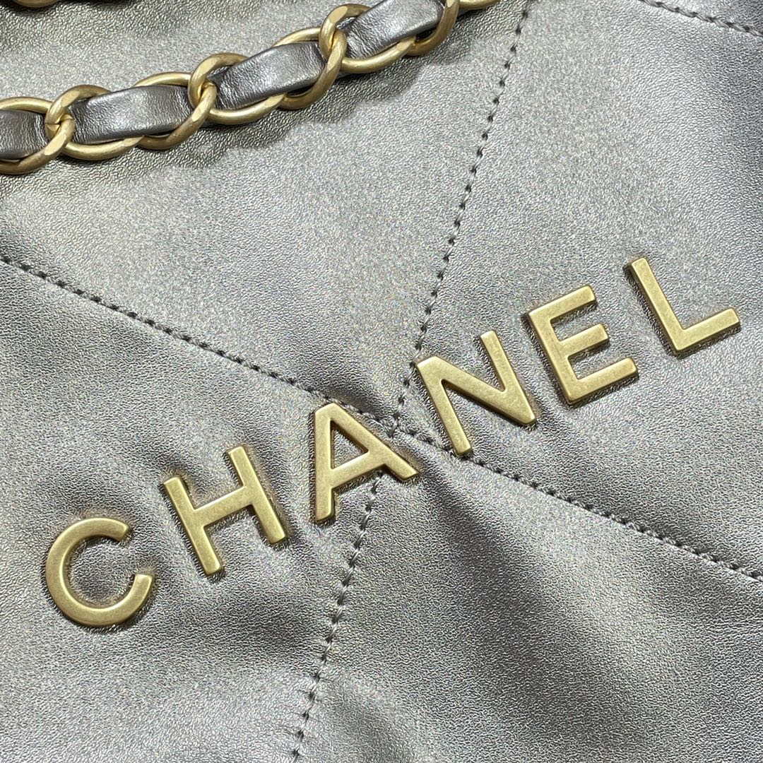 Chanel 22 Small Handbag Shiny Calfskin AS3260 Gray Silver - Default Title - View 5