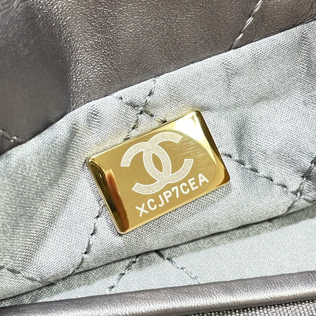 Chanel 22 Small Handbag Shiny Calfskin AS3260 Gray Silver - Default Title - View 8