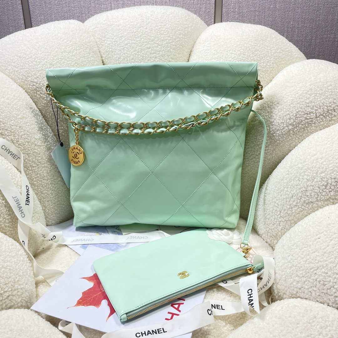 Chanel 22 Small Handbag Shiny Calfskin AS3260 Mint Green - Default Title - View 2