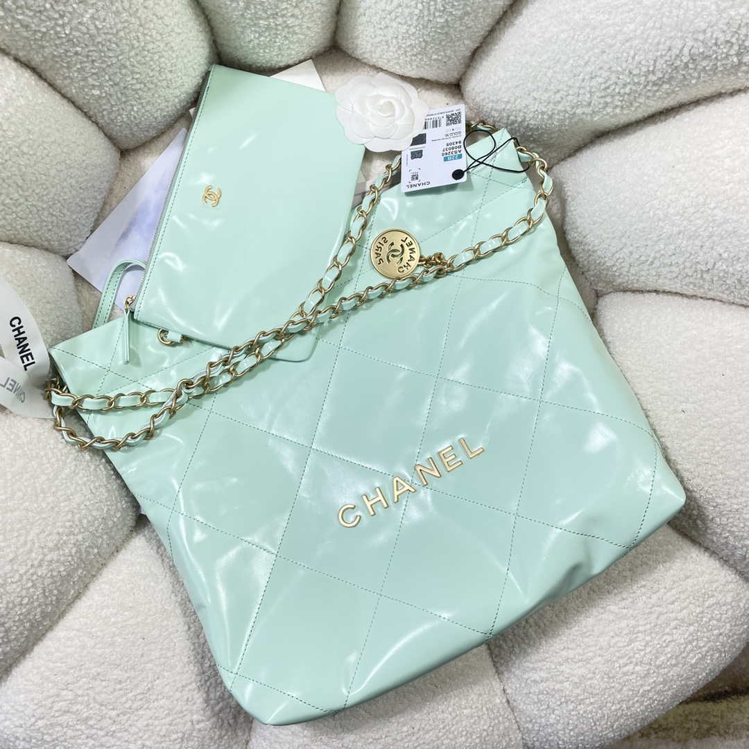Chanel 22 Small Handbag Shiny Calfskin AS3260 Mint Green - Default Title - View 4