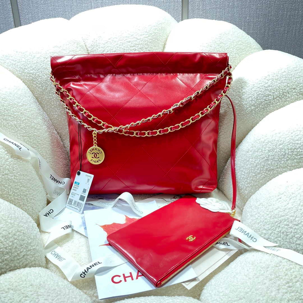 Chanel 22 Small Handbag Shiny Calfskin AS3260 Red