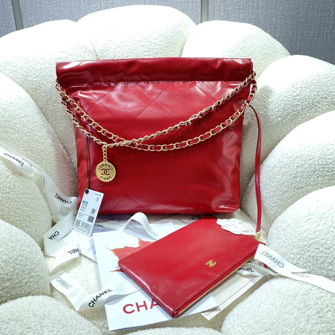 Chanel 22 Small Handbag Shiny Calfskin AS3260 Red - Default Title - View 2