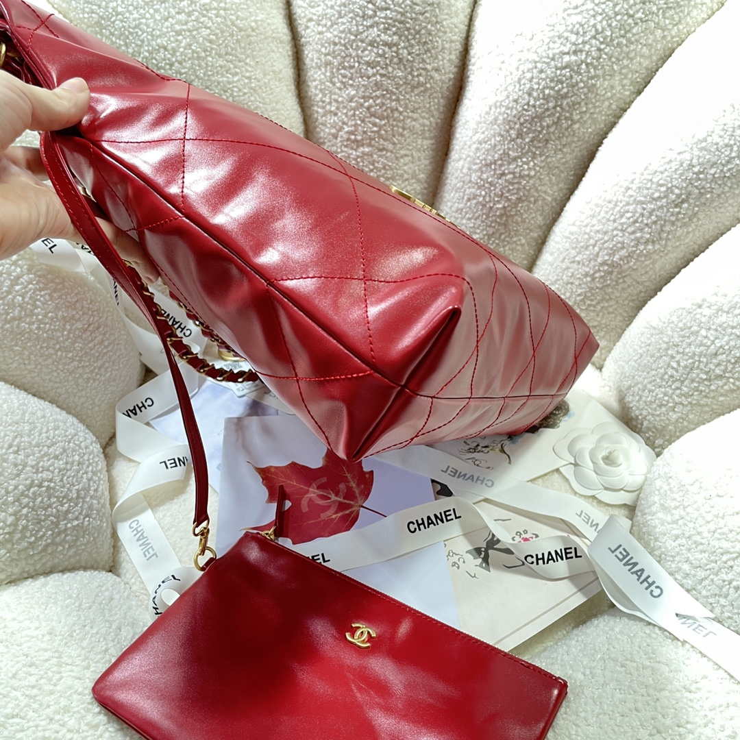 Chanel 22 Small Handbag Shiny Calfskin AS3260 Red - Default Title - View 3